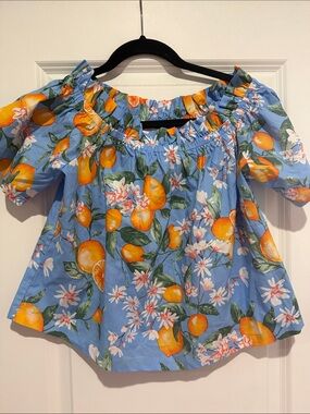 Skies Are Blue Light Blue Off-Shoulder Orange Blossom Top